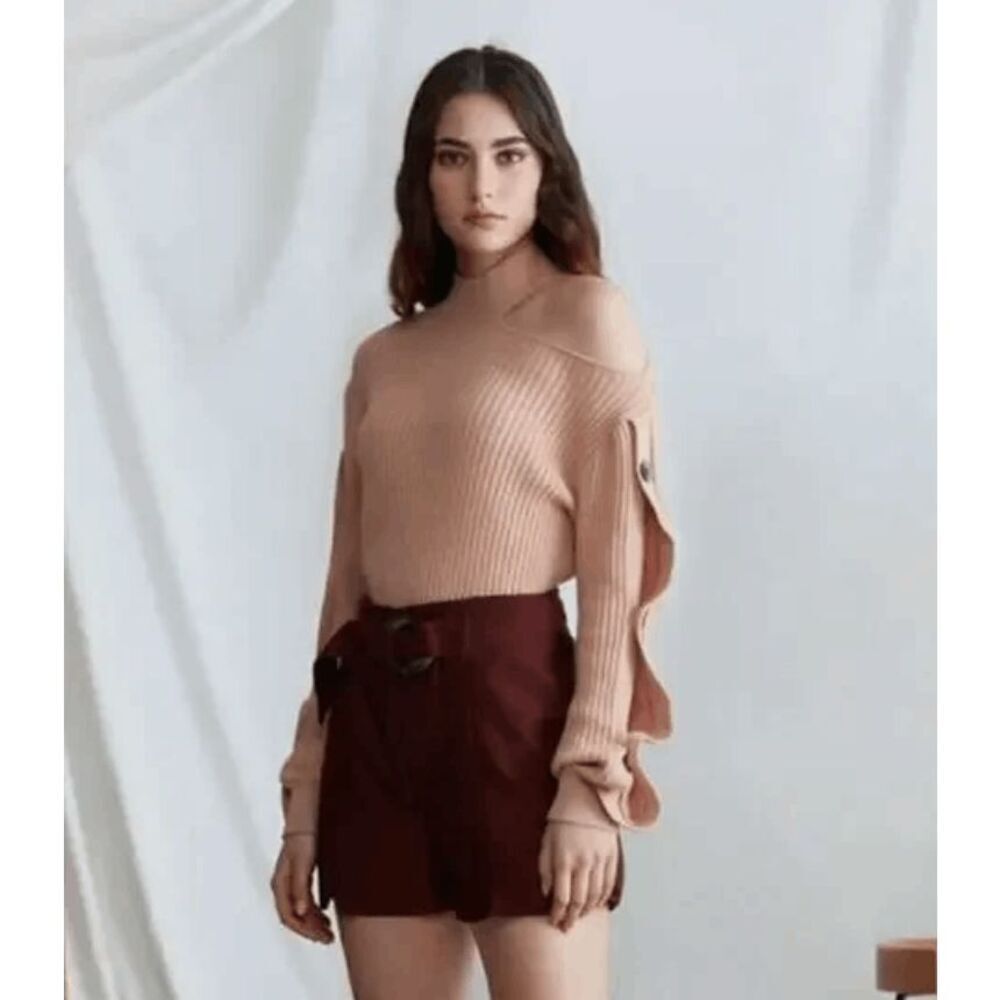 NEW! N12H Gigi Sweater Dusty Rose‎ Mock Neck Shoulder Cut Out Rib Knit Size XS